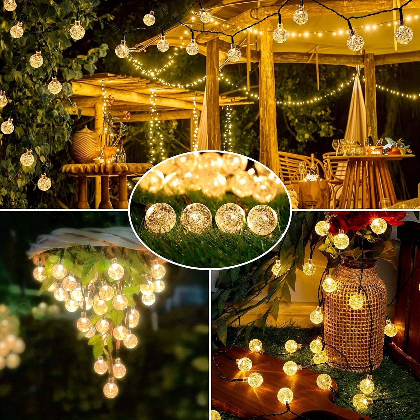 20/50/100 LED Large Light Bulb, Solar Light String For Garden, Camping, Party, Independence Day, Christmas, Wedding, Ball, Birthday